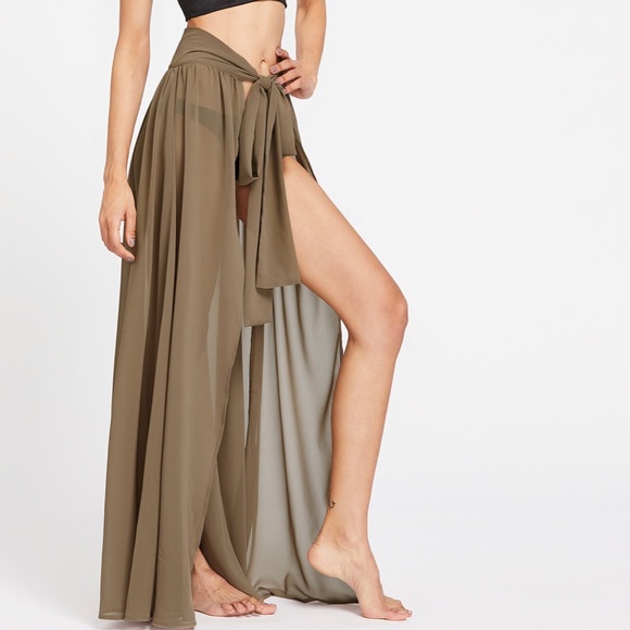 Swimwear sheer cover up skirt khaki - Picture 2 of 4